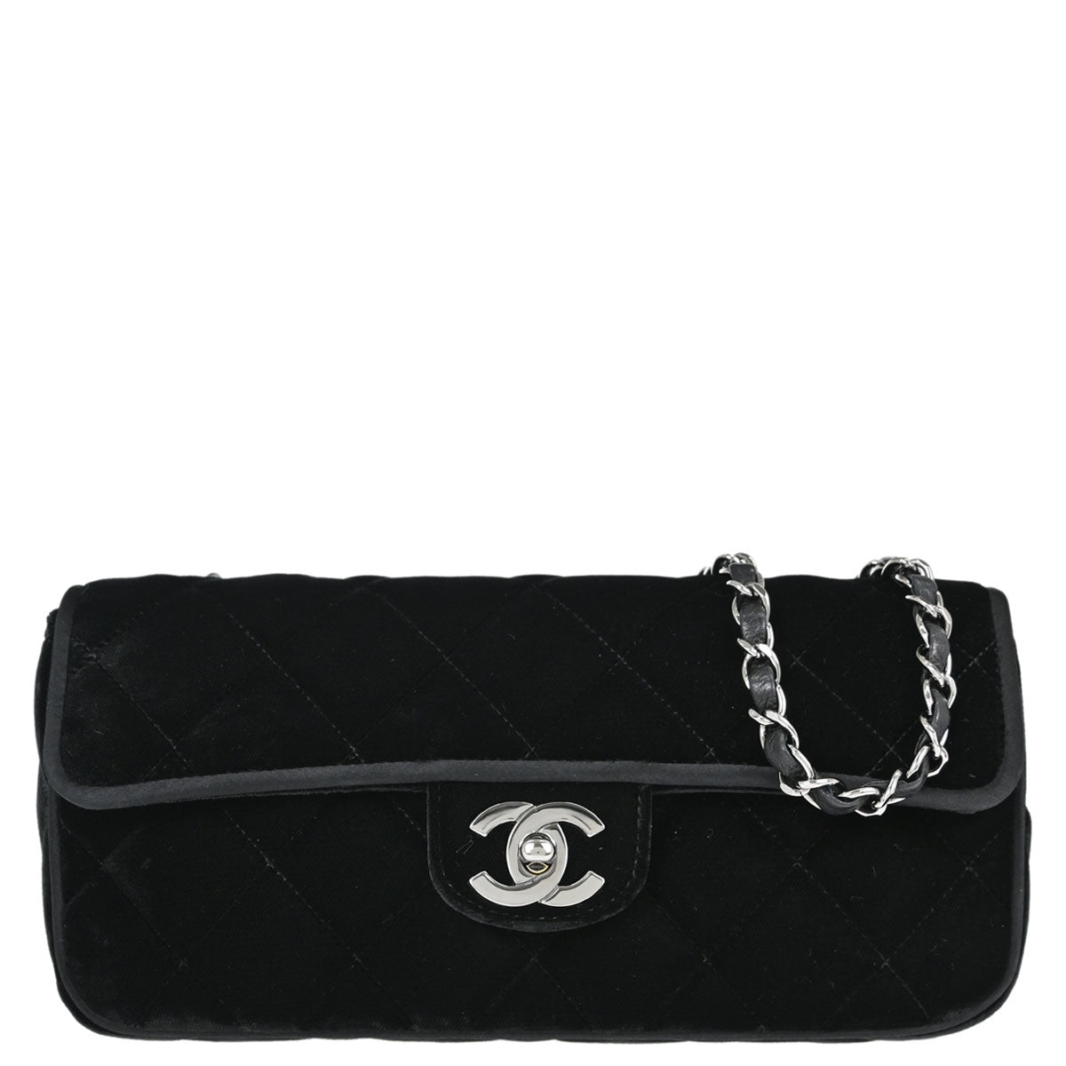 Chanel Black Velvet East West Shoulder Bag