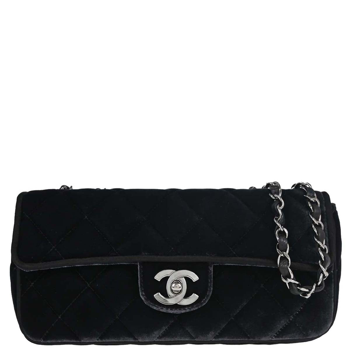 Chanel Black Velvet East West Shoulder Bag