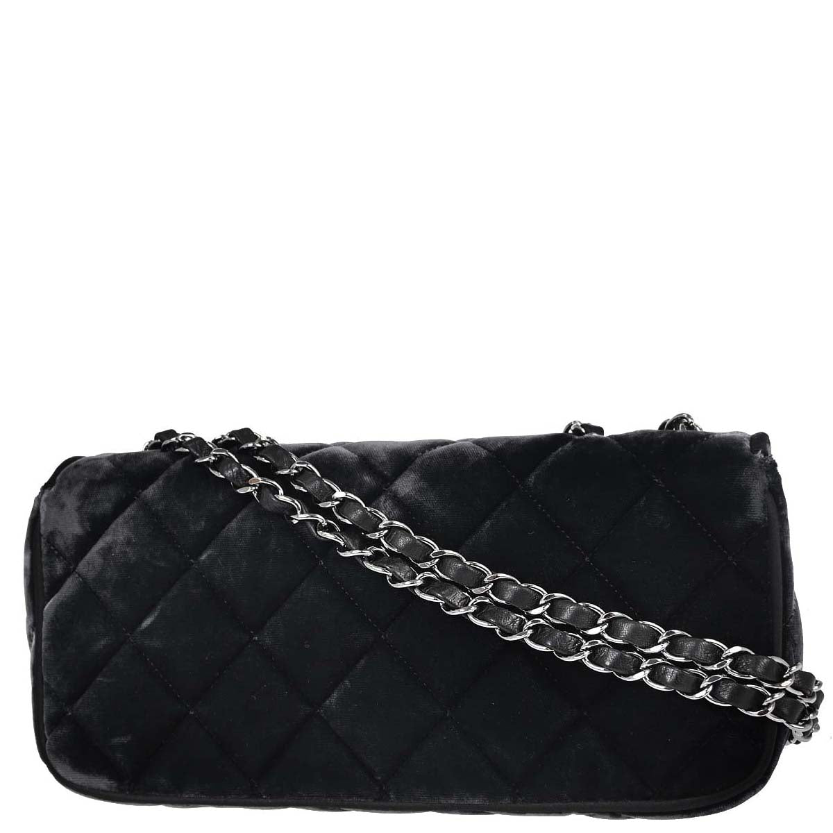Chanel Black Velvet East West Shoulder Bag