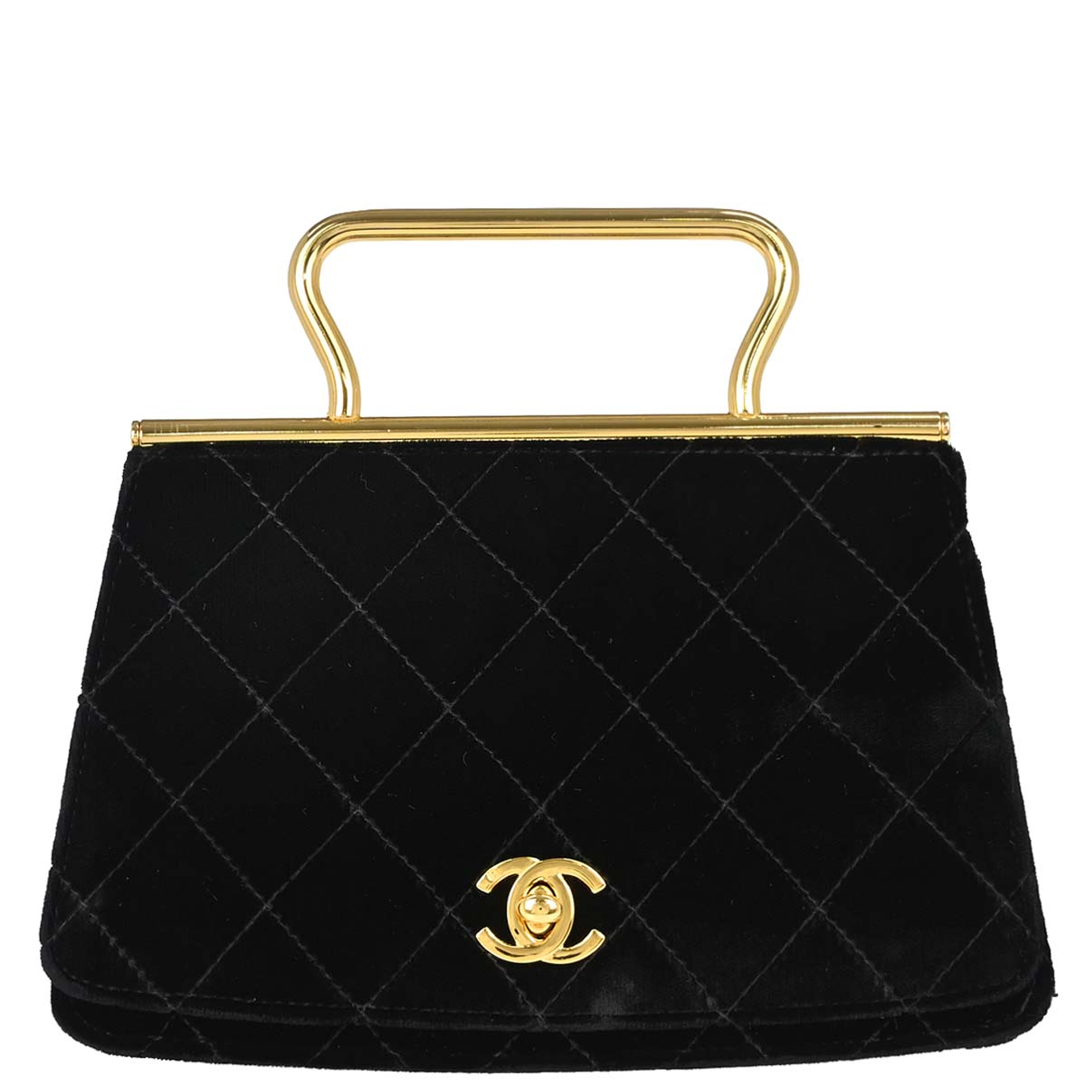 Chanel 1994-1996 Black Velvet Metal Handle Handbag