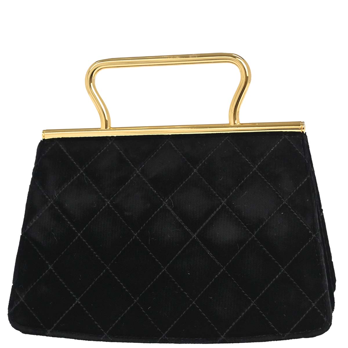 Chanel 1994-1996 Black Velvet Metal Handle Handbag