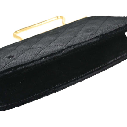 Chanel 1994-1996 Black Velvet Metal Handle Handbag