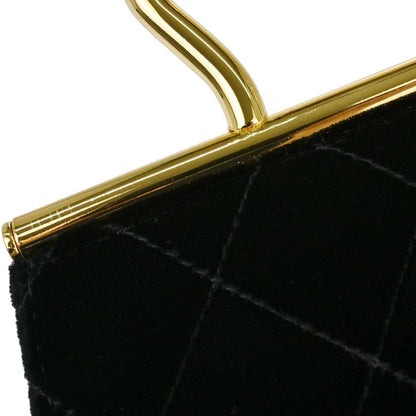 Chanel 1994-1996 Black Velvet Metal Handle Handbag