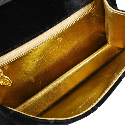 Chanel 1994-1996 Black Velvet Metal Handle Handbag