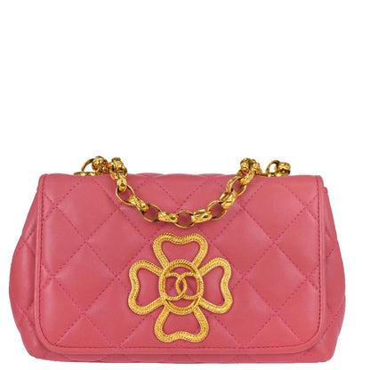 Chanel 1989-1991 Pink Lambskin Clover Logo Shoulder Bag