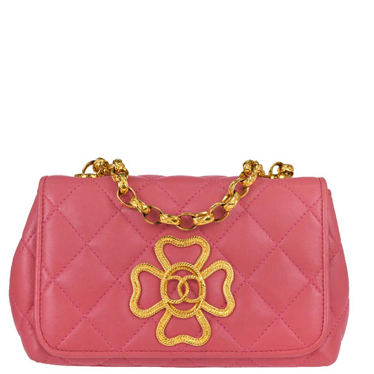 Chanel 1989-1991 Pink Lambskin Clover Logo Shoulder Bag