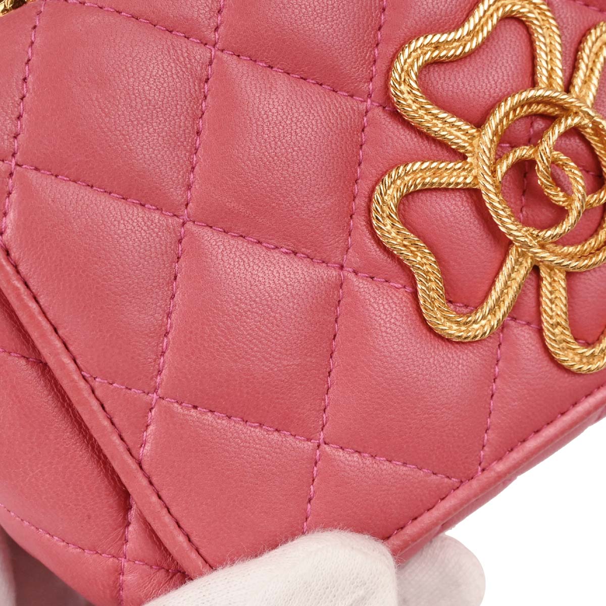 Chanel 1989-1991 Pink Lambskin Clover Logo Shoulder Bag