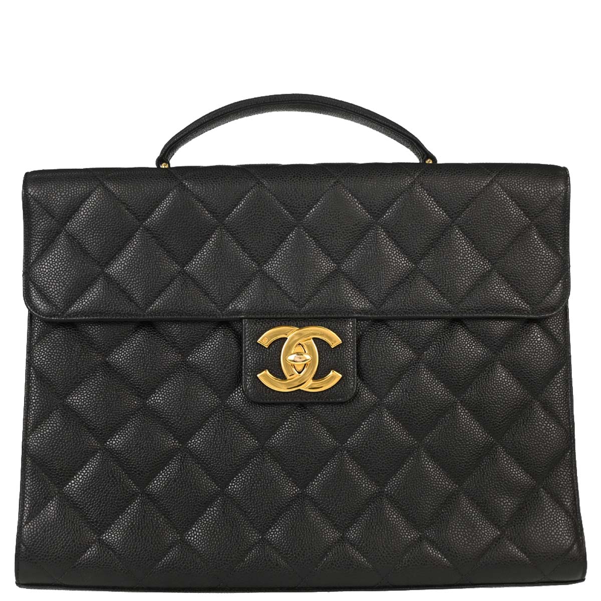 Chanel 1996-1997 Black Caviar Skin Briefcase Business Handbag
