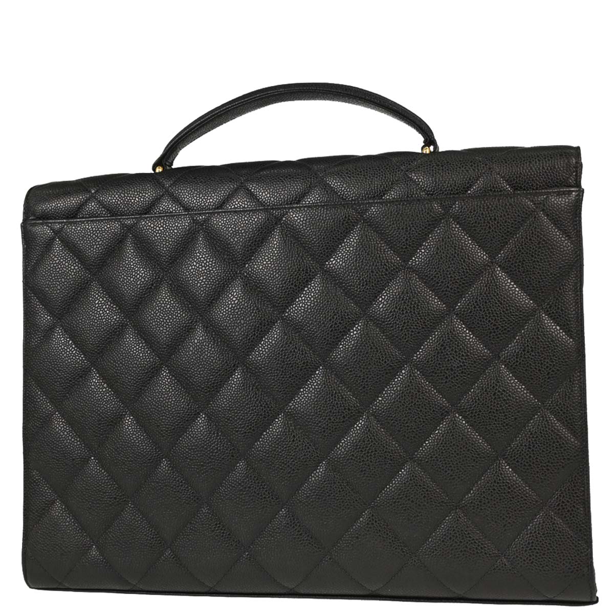 Chanel 1996-1997 Black Caviar Skin Briefcase Business Handbag