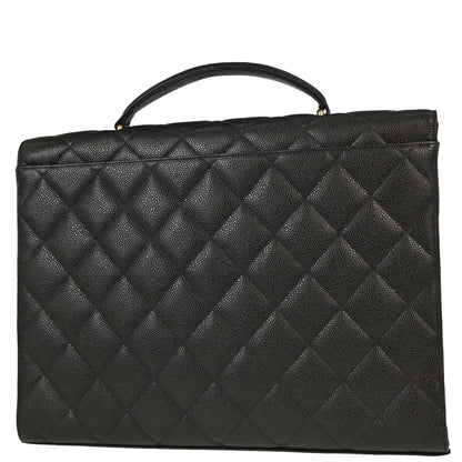 Chanel 1996-1997 Black Caviar Skin Briefcase Business Handbag