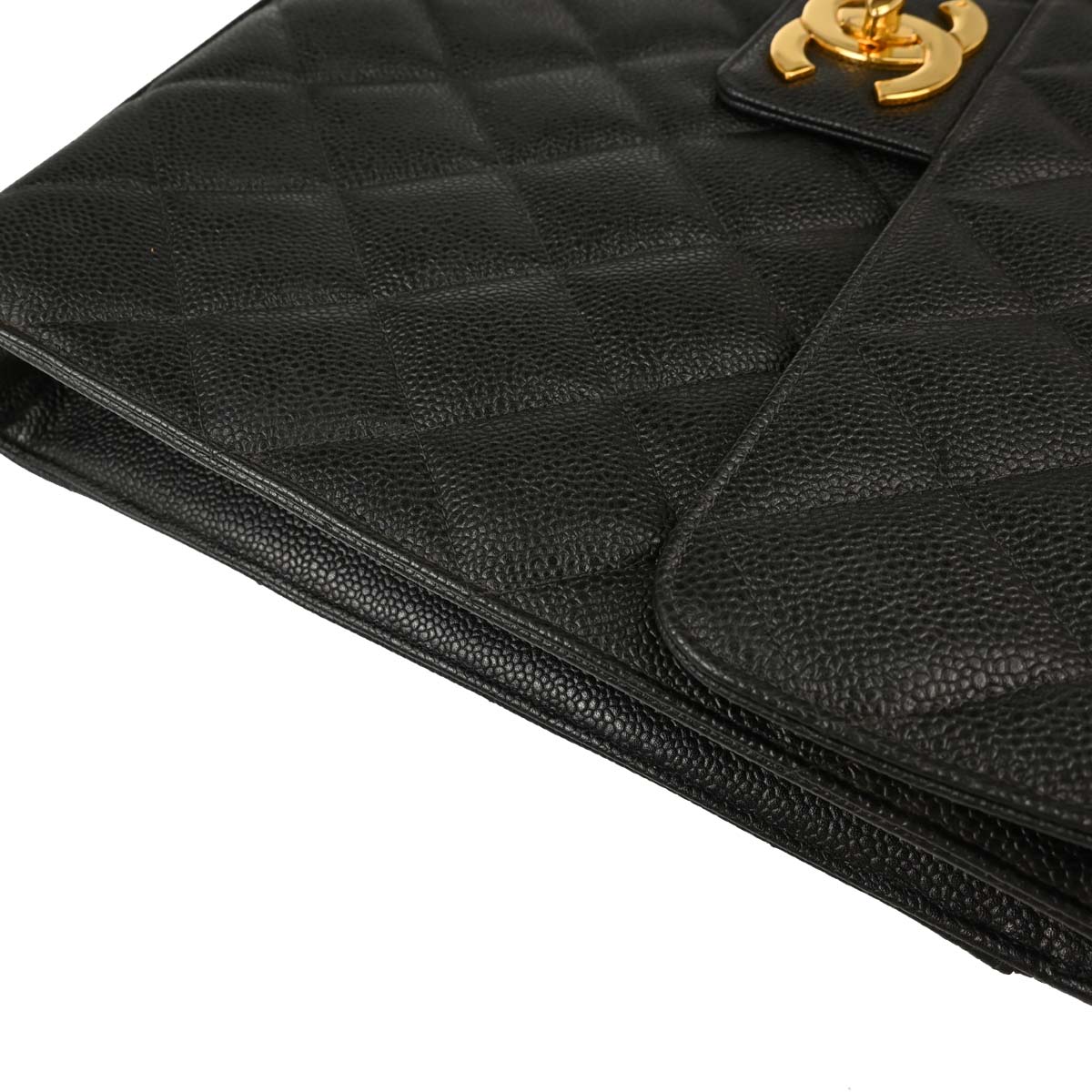 Chanel 1996-1997 Black Caviar Skin Briefcase Business Handbag