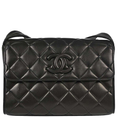 Chanel 1991-1994 Black Lambskin Straight Flap Shoulder Bag