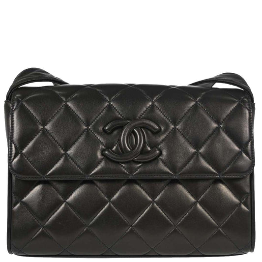 Chanel 1991-1994 Black Lambskin Straight Flap Shoulder Bag