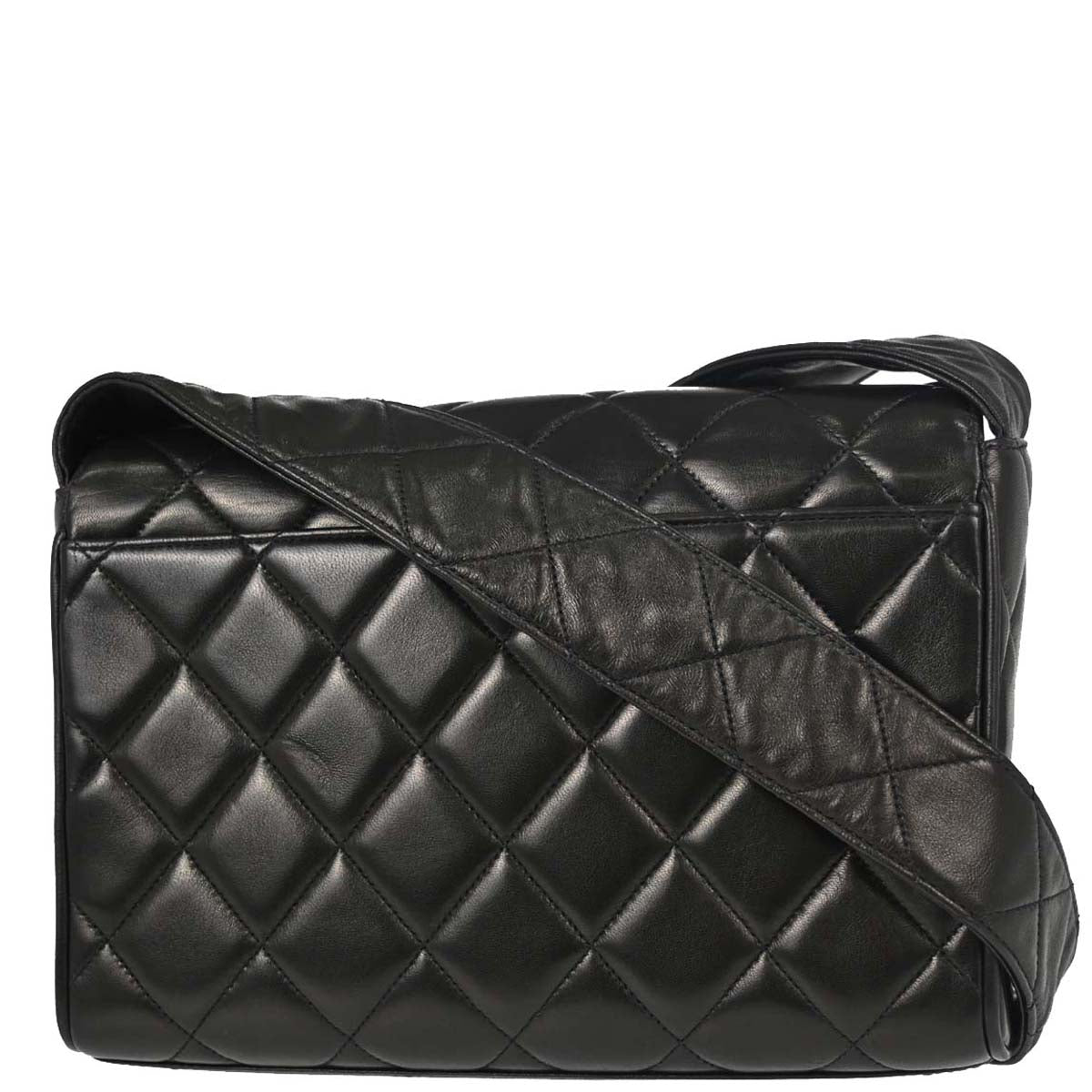 Chanel 1991-1994 Black Lambskin Straight Flap Shoulder Bag