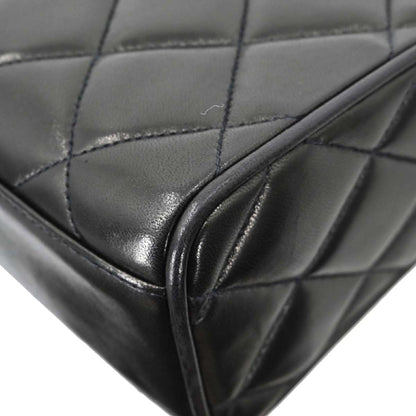 Chanel 1991-1994 Black Lambskin Straight Flap Shoulder Bag