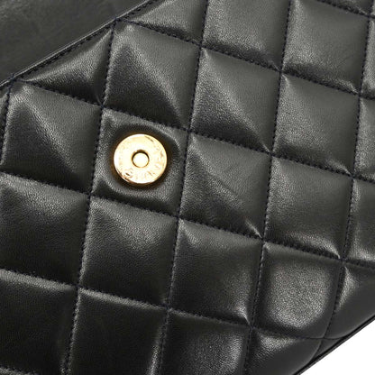 Chanel 1991-1994 Black Lambskin Straight Flap Shoulder Bag