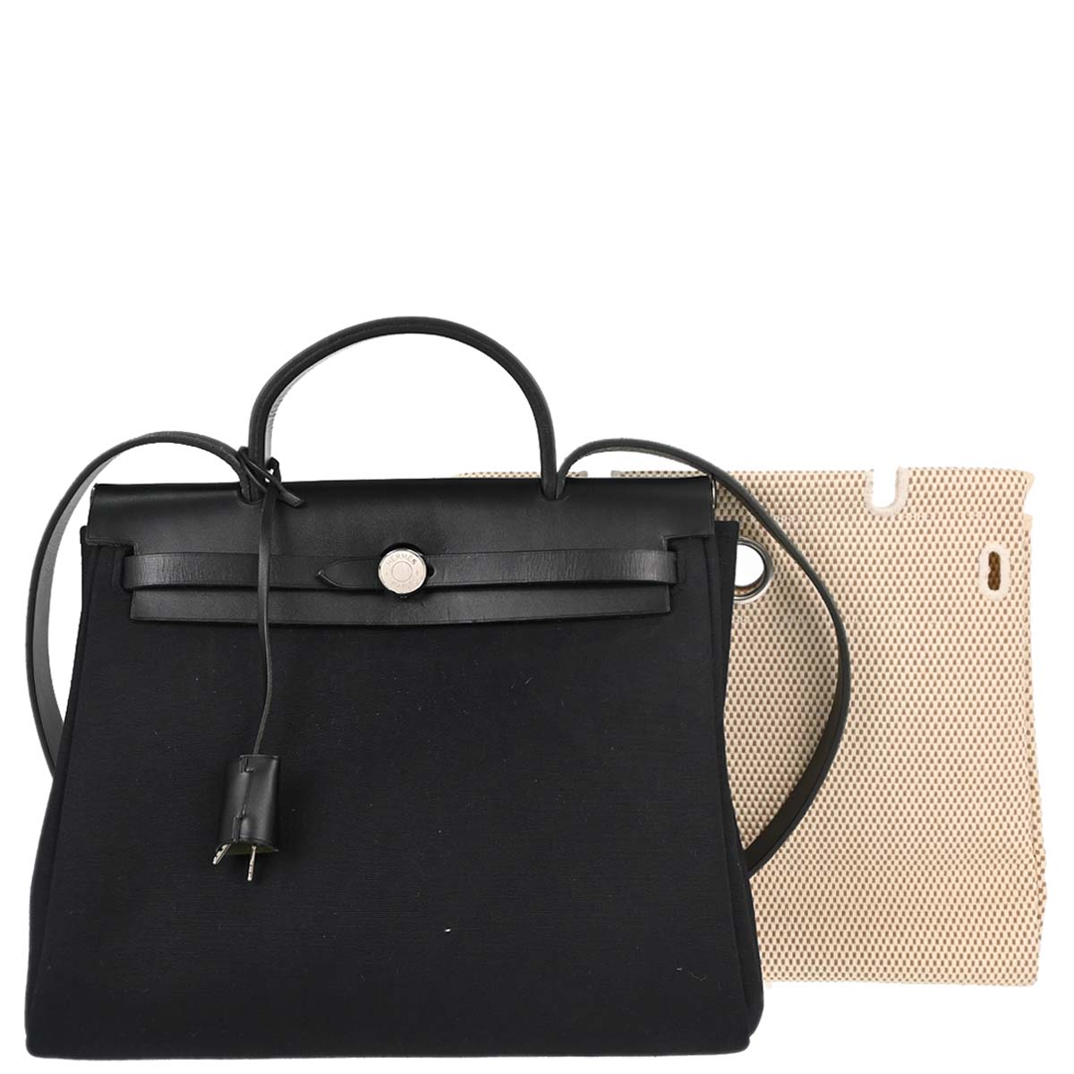 Hermes Black Beige Toile Officier GM Herbag PM 2 in 1 Handbag