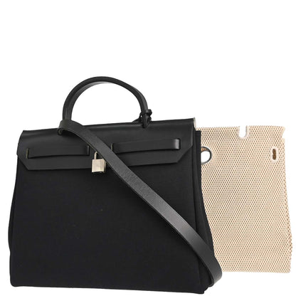 Hermes Black Beige Toile Officier GM Herbag PM 2 in 1 Handbag