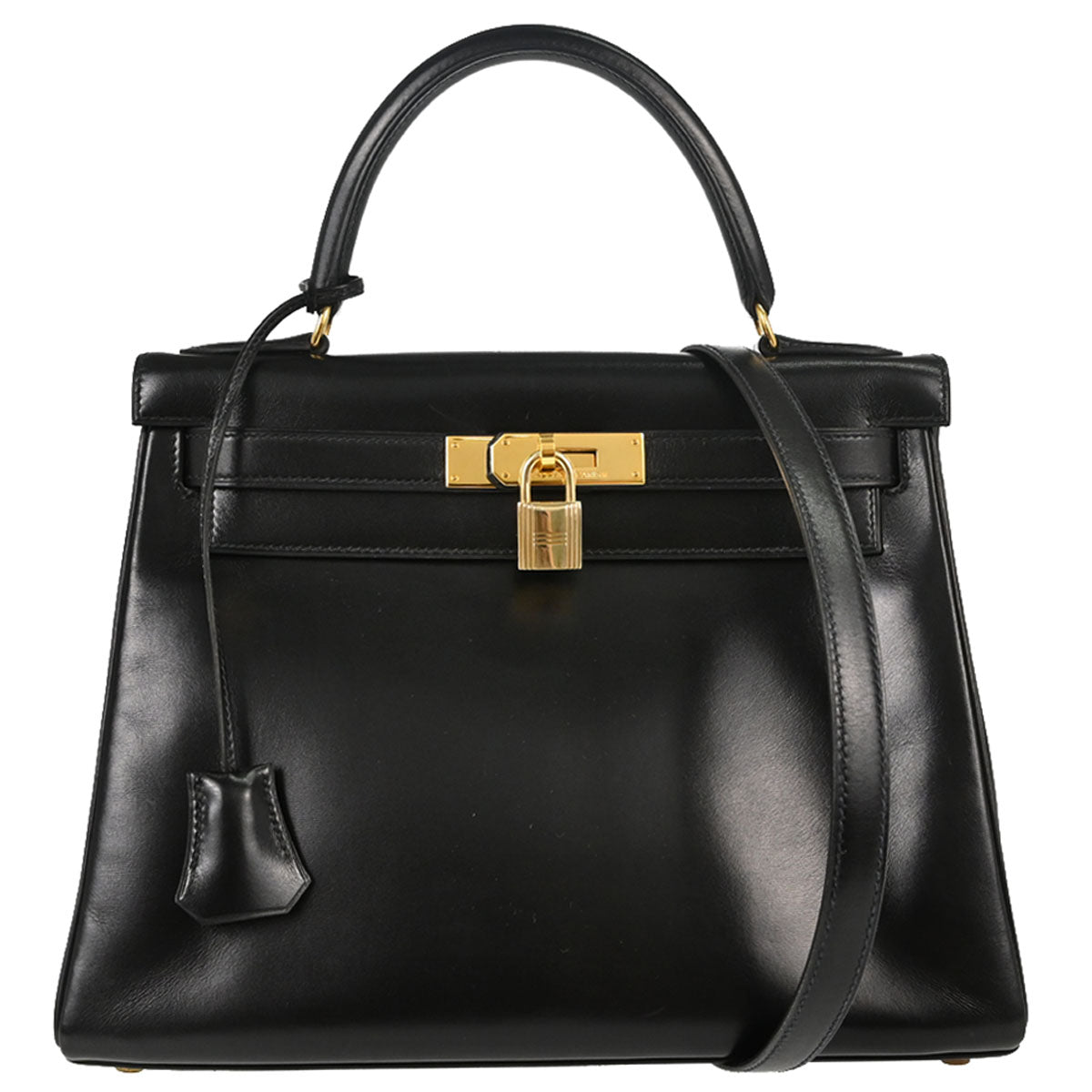Hermes Black Box Calf Kelly 28 Sellier 2way Shoulder Handbag