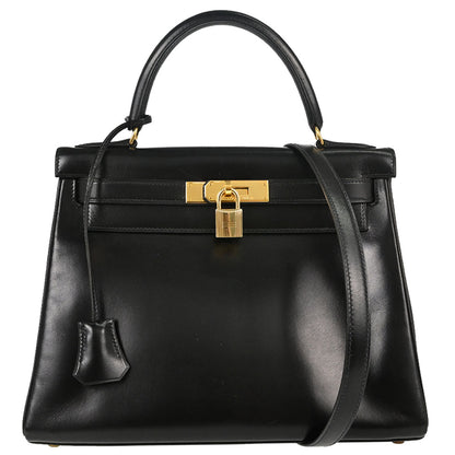 Hermes Black Box Calf Kelly 28 Sellier 2way Shoulder Handbag