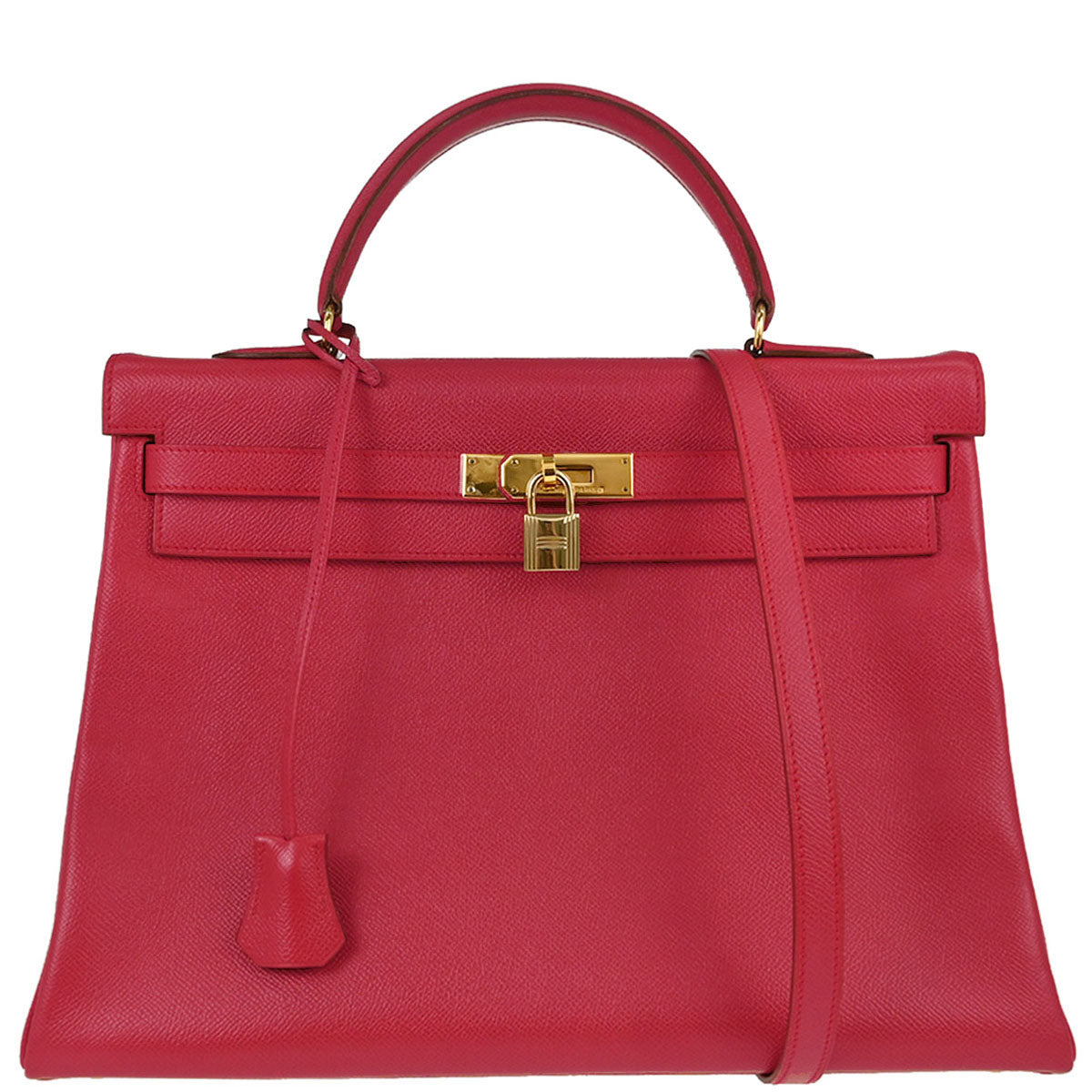 Hermes Rouge Vif Courchevel Kelly 35 Retourne 2way Shoulder Handbag