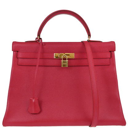 Hermes Rouge Vif Courchevel Kelly 35 Retourne 2way Shoulder Handbag