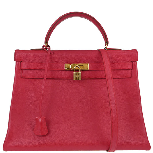 Hermes Rouge Vif Courchevel Kelly 35 Retourne 2way Shoulder Handbag