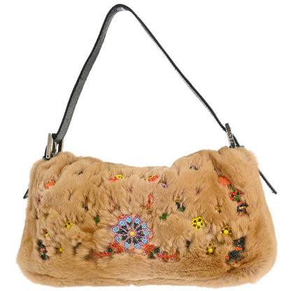 Fendi * Beige Fur Lizard Baguette Handbag