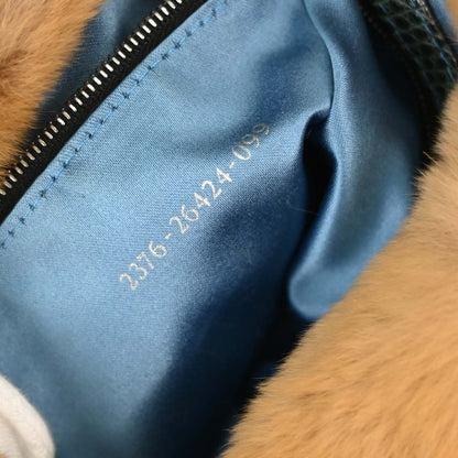 Fendi * Beige Fur Lizard Baguette Handbag