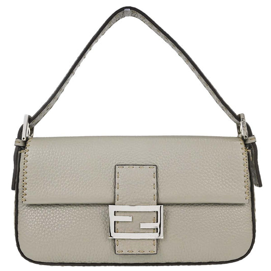 Fendi Selleria Gray Leather Baguette Handbag