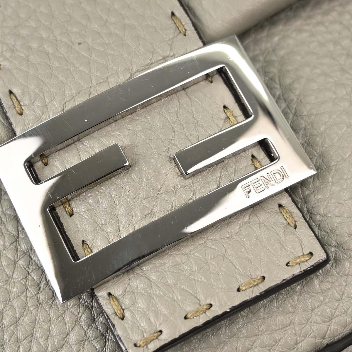 Fendi Selleria Gray Leather Baguette Handbag