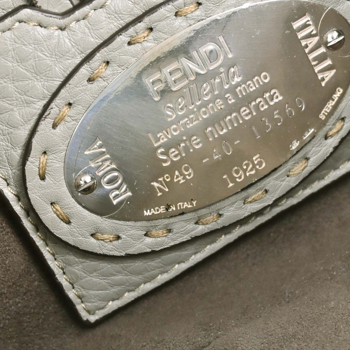 Fendi Selleria Gray Leather Baguette Handbag