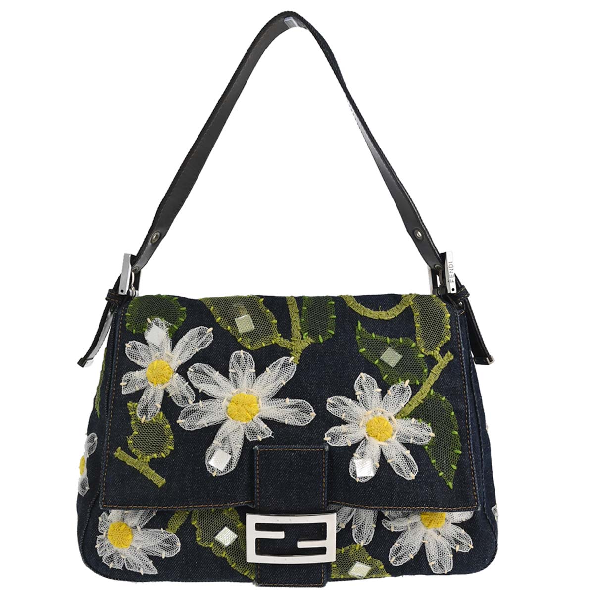 Fendi Indigo Denim Floral Mamma Baguette Handbag