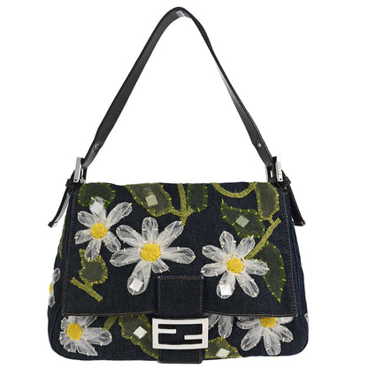 Fendi Indigo Denim Floral Mamma Baguette Handbag