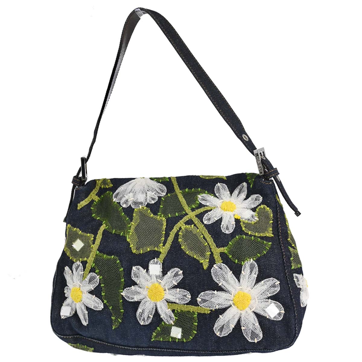 Fendi Indigo Denim Floral Mamma Baguette Handbag