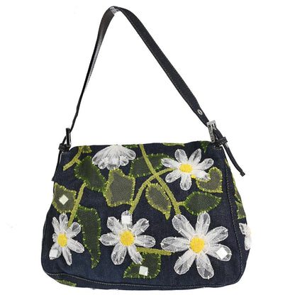 Fendi Indigo Denim Floral Mamma Baguette Handbag