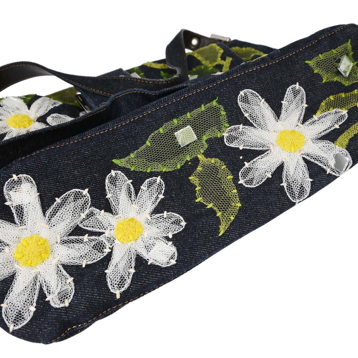 Fendi Indigo Denim Floral Mamma Baguette Handbag