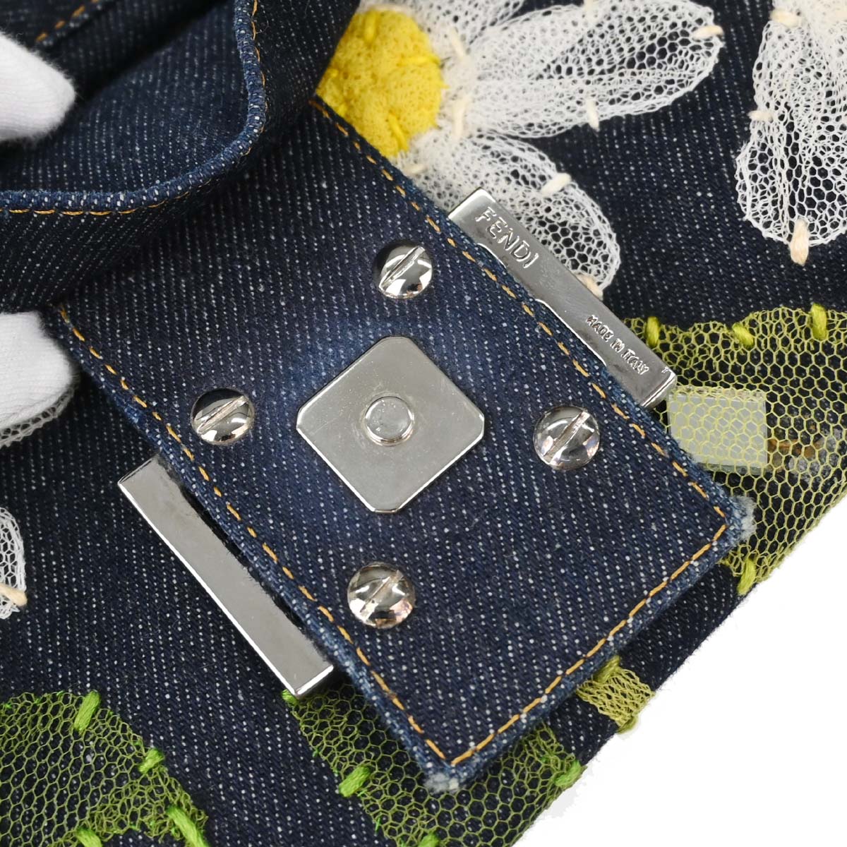 Fendi Indigo Denim Floral Mamma Baguette Handbag