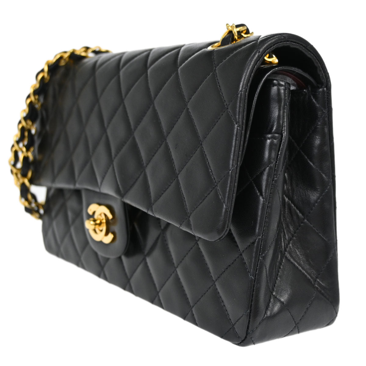 Chanel Black Lambskin Medium Classic Double Flap Shoulder Bag