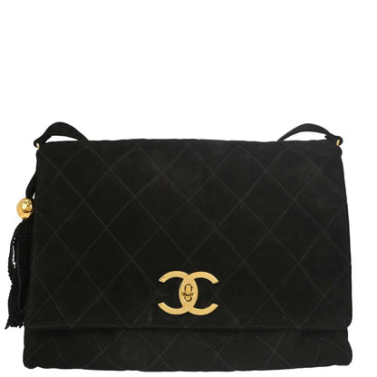 Chanel 1991-1994 Black Suede Shoulder Bag