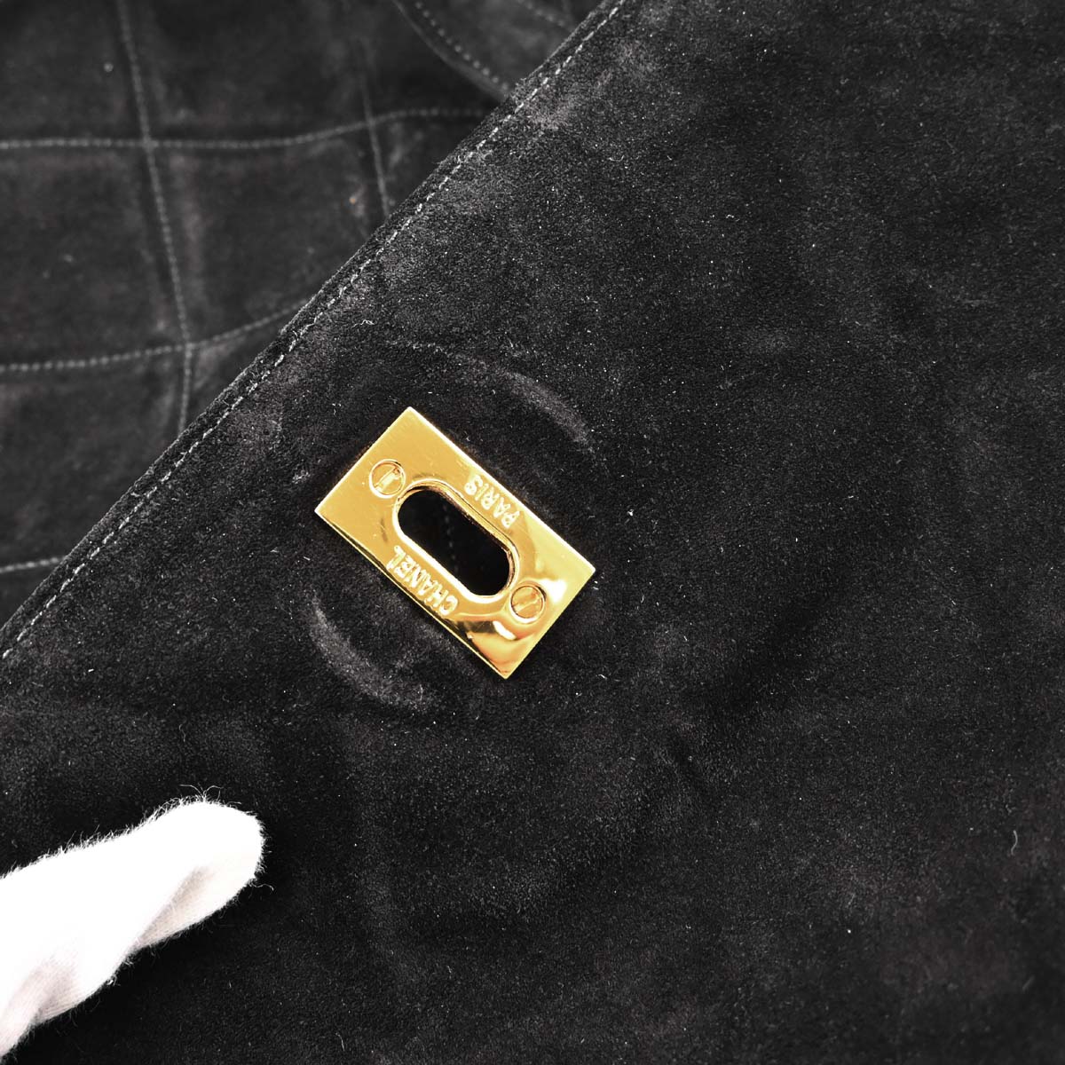 Chanel 1991-1994 Black Suede Shoulder Bag