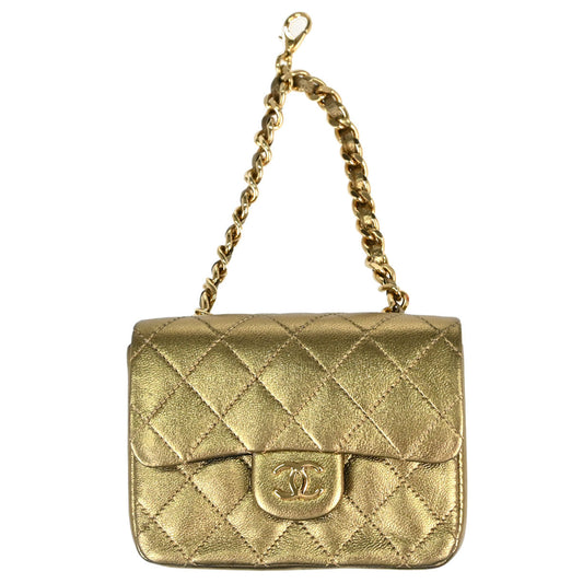 Chanel Classic Flap Micro Bag Charm Pouch Metallic Gold Lambskin