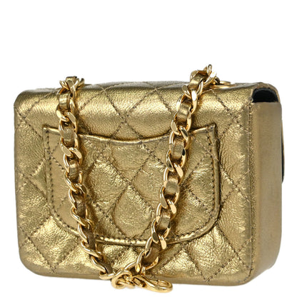 Chanel Classic Flap Micro Bag Charm Pouch Metallic Gold Lambskin