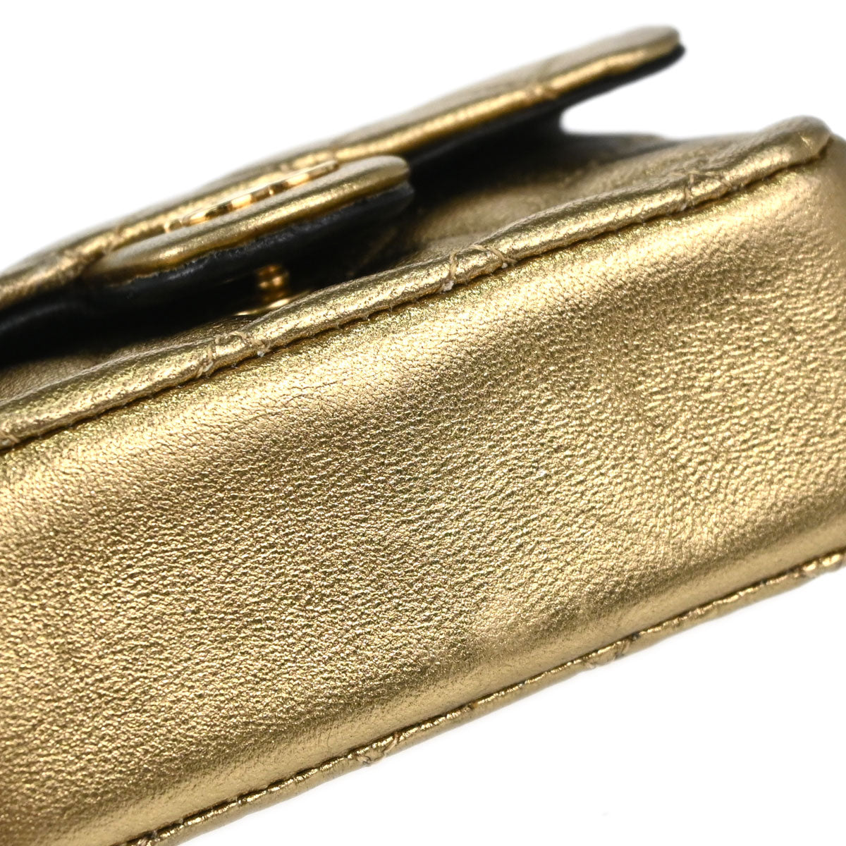 Chanel Classic Flap Micro Bag Charm Pouch Metallic Gold Lambskin