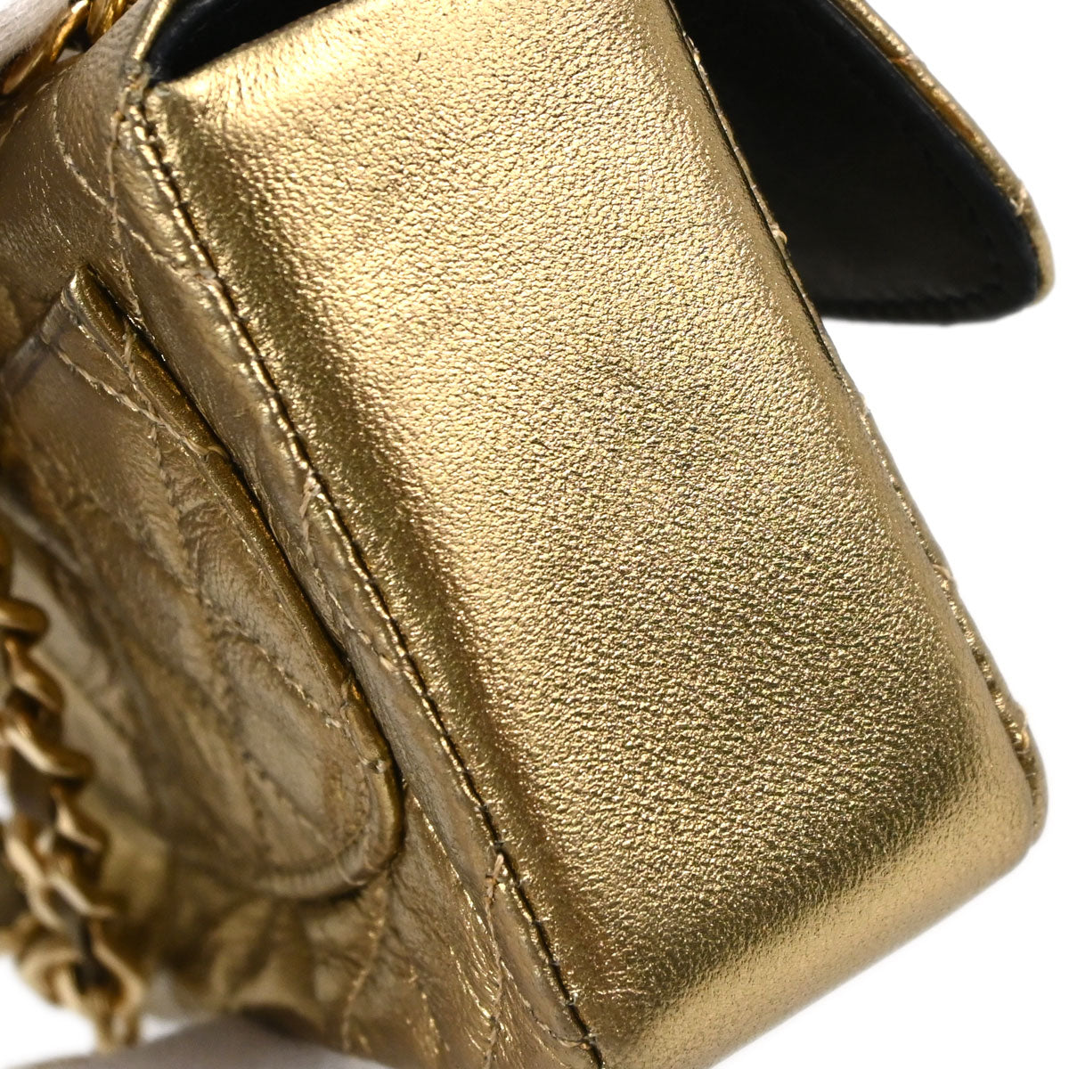 Chanel Classic Flap Micro Bag Charm Pouch Metallic Gold Lambskin