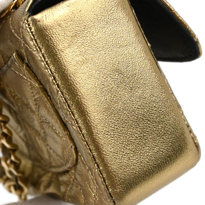 Chanel Classic Flap Micro Bag Charm Pouch Metallic Gold Lambskin