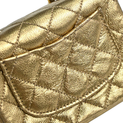 Chanel Classic Flap Micro Bag Charm Pouch Metallic Gold Lambskin