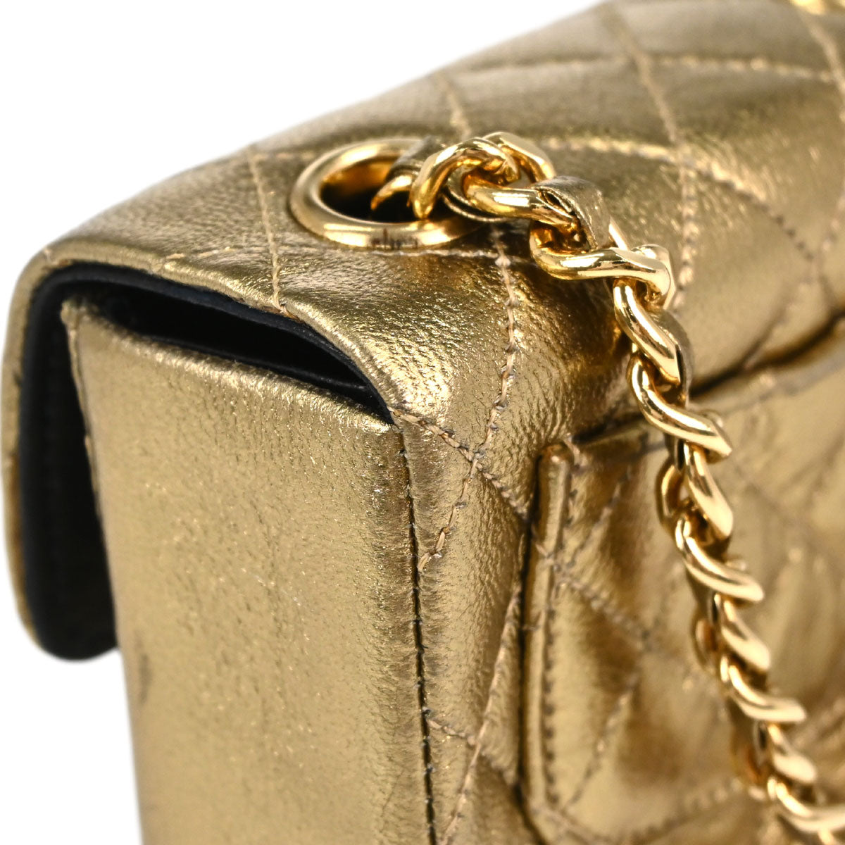 Chanel Classic Flap Micro Bag Charm Pouch Metallic Gold Lambskin