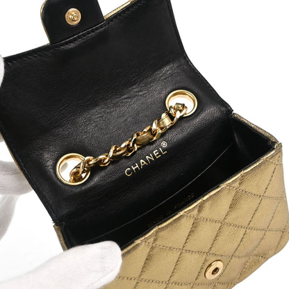 Chanel Classic Flap Micro Bag Charm Pouch Metallic Gold Lambskin