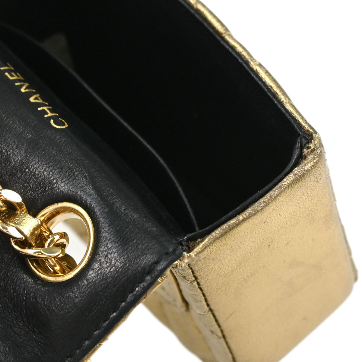 Chanel Classic Flap Micro Bag Charm Pouch Metallic Gold Lambskin